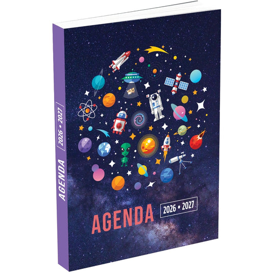 Agenda journalier, année scolaire 2026/2027, 11,5x17, design Espace