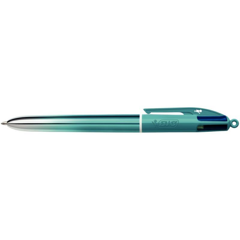 Stylos bille Bic 4 couleurs Smooth Metal bleu vert