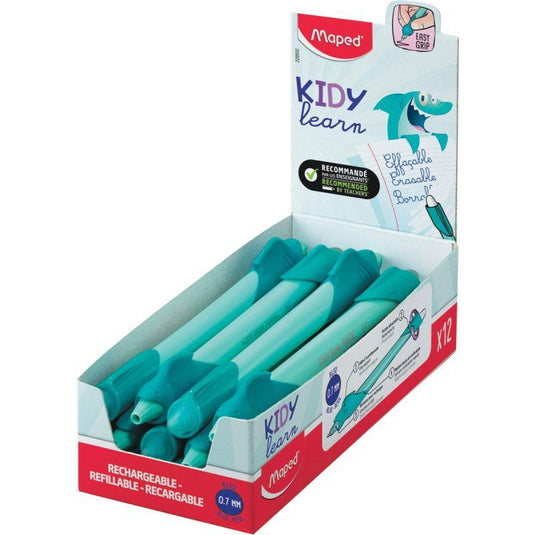 Boite de 12 stylos d'apprentissage KIDY Learn requin + 6 recharges offertes