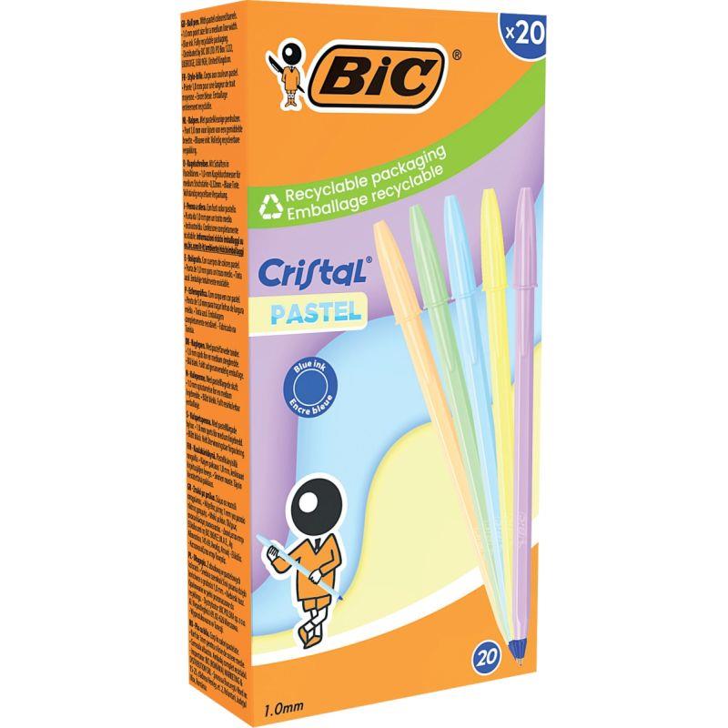 Boîte de 20 stylos bille BIC Cristal Pastel assortis