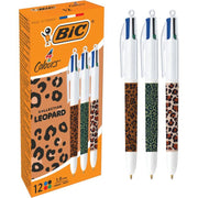 Boîte de 12 stylos bille BIC 4 couleurs pointe moyenne Léopard assortis
