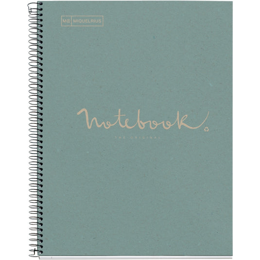 Cahier à spirale recyclé Notebook MIQUELRIUS, A4, 160 pages, 5x5, 90g, perforé bleu