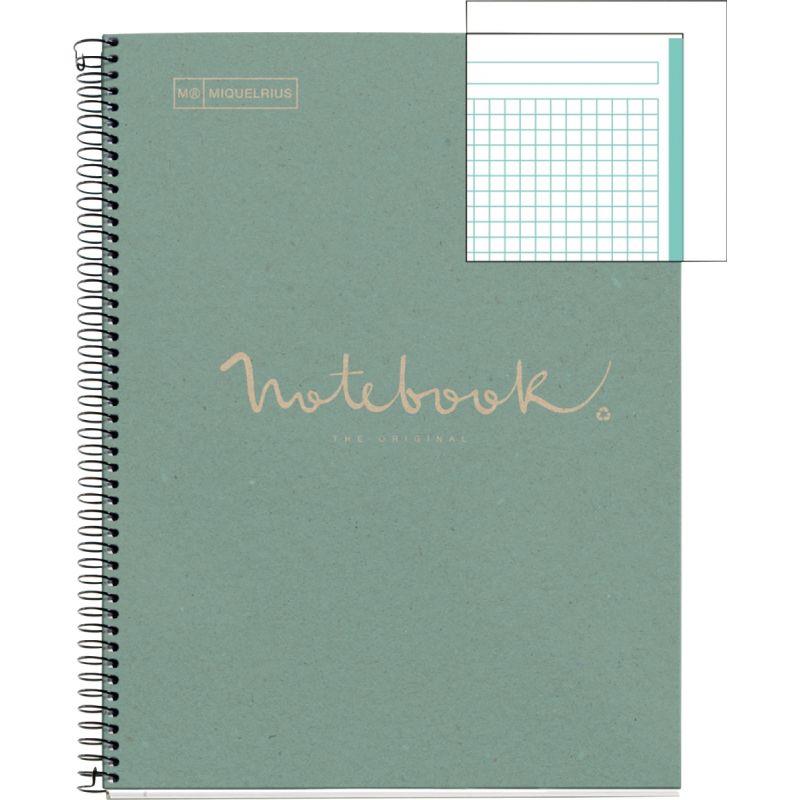Cahier à spirale recyclé Notebook MIQUELRIUS, A4, 160 pages, 5x5, 90g, perforé bleu
