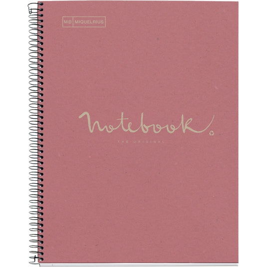 Cahier à spirale recyclé Notebook MIQUELRIUS, A4, 160 pages, 5x5, 90g, perforé rose