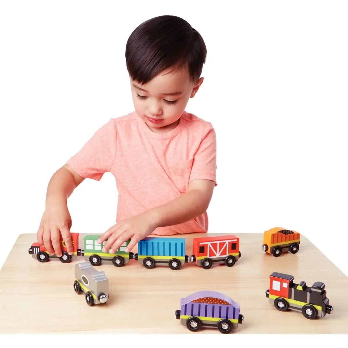 Coffret 1 locomotive + 7 wagons en bois, Melissa & Doug - Ma Rentrée Facile