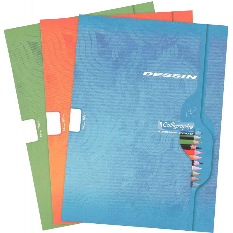 Cahier de dessin 24x32, 48 pages, papier blanc120g, couverture coloris aléatoires, Calligraphe - Ma Rentrée Facile