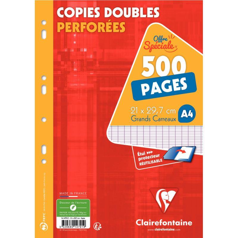125 copies doubles (500 pages) CLAIREFONTAINE format 21x29.7cm, séyès 90g - Ma Rentrée Facile