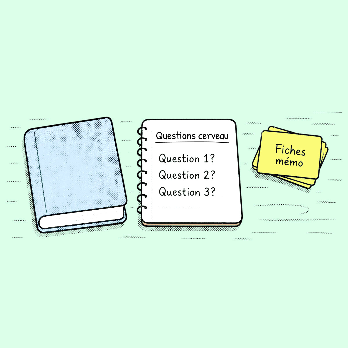 Flashcards manuscrites sur fiches Bristol pour réviser avec la méthode Active Recall