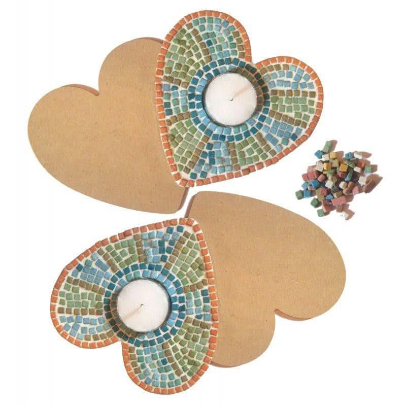 Atelier créatif mosaïques de 12 bougeoirs en forme de c?ur à décorer - Ma Rentrée Facile