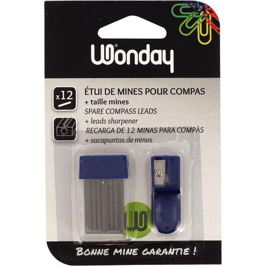 Blister de 12 mines 2mm pour compas + 1 taille-mine - Ma Rentrée Facile