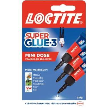Blister de 3 tubes de colle 1g, Loctite Superglue 3 - Ma Rentrée Facile