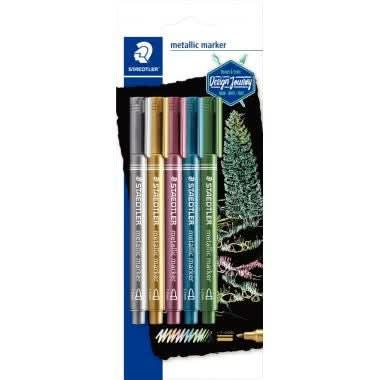 Blister de 5 marqueurs metallique Staedler pointe moyenne assortis - Ma Rentrée Facile