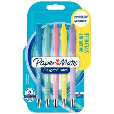 Blister de 5 stylos bille Flexgrip Ultra pastel, encre bleue - Ma Rentrée Facile