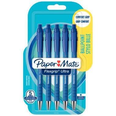 Blister de 5 stylos bille Flexgrip Ultra pointe moyenne bleu - Ma Rentrée Facile
