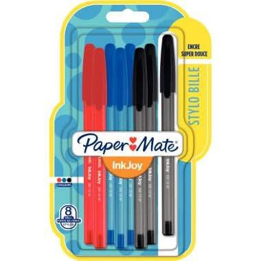 Blister de 8 stylos bille Papermate InkJoy 100 pointe moyenne assortis - Ma Rentrée Facile