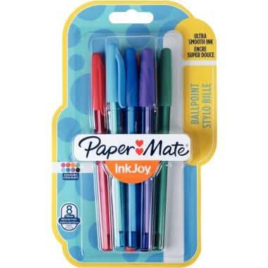 Blister de 8 stylos bille Papermate InkJoy 100 fun pointe moyenne assortis - Ma Rentrée Facile
