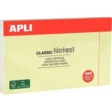 Bloc de 100 feuilles de notes repositionnable, 125x75 mm, jaune APLI - Ma Rentrée Facile