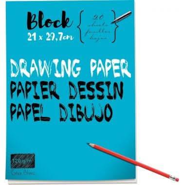 Bloc de 40 pages (20 feuilles) papier dessin blanc 120 g format 21x29,7 cm - Ma Rentrée Facile
