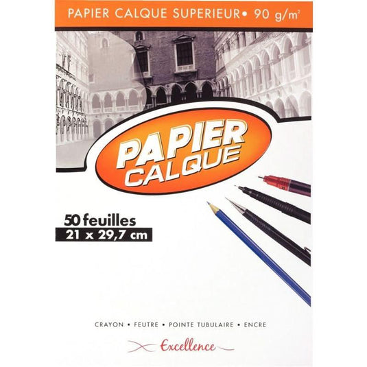 Bloc de 50 feuilles de papier calque uni, 90g, 21x29,7 cm EXCELLENCE - Ma Rentrée Facile
