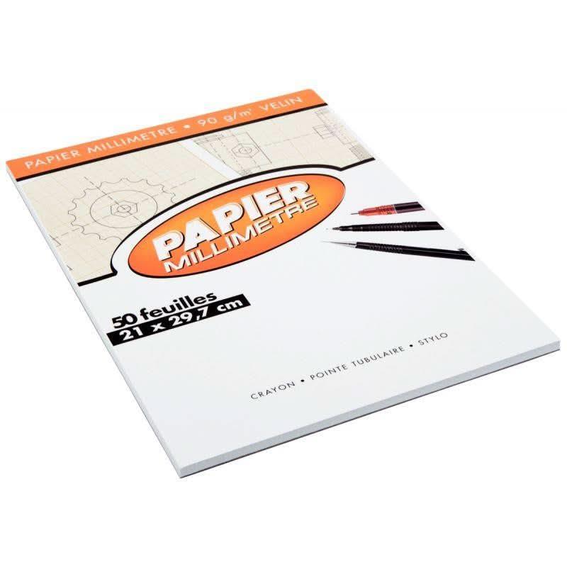 Bloc de 50 feuilles de papier millimétré, 90g, 21x29,7cm EXCELLENCE - Ma Rentrée Facile