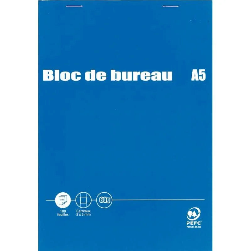 Bloc de bureau, A5, 100 feuilles 60g, 5x5 - Ma Rentrée Facile