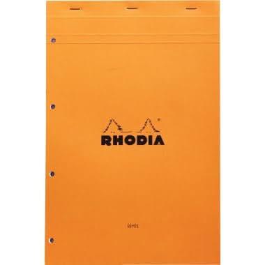 Bloc de bureau RHODIA A4+, 80 feuilles perforées 4 trous et détachables, séyès, uni blanc 80g - Ma Rentrée Facile