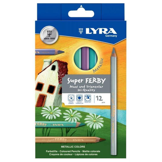 Boite de 12 crayons de couleur triangulaires Super Ferby métallic - Ma Rentrée Facile