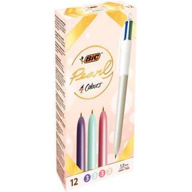 Boîte de 12 stylos bille Bic 4 couleurs Pearl assortis - Ma Rentrée Facile