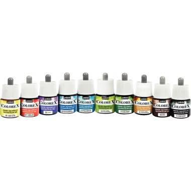 Boîte de 10 flacons 45ml d'encre à dessiner COLOREX, coloris assortis - Ma Rentrée Facile