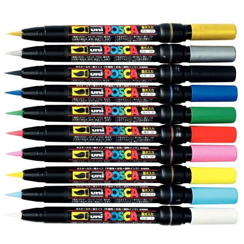 Boite de 10 marqueur Posca Brush PCF350 coloris assortis - Ma Rentrée Facile