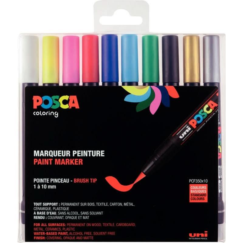 Boite de 10 marqueur Posca Brush PCF350 coloris assortis - Ma Rentrée Facile