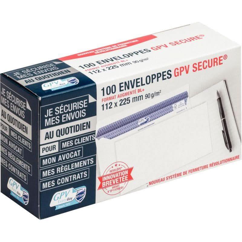 Paquet de 100 enveloppes blanches, 112x225mm, 90g, bande siliconée, Secure, GPV - Ma Rentrée Facile