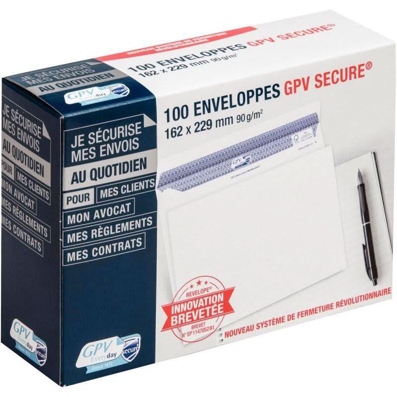 Paquet de 100 enveloppes blanches, 162x229mm, 90g, autocollantes, secure, GPV - Ma Rentrée Facile