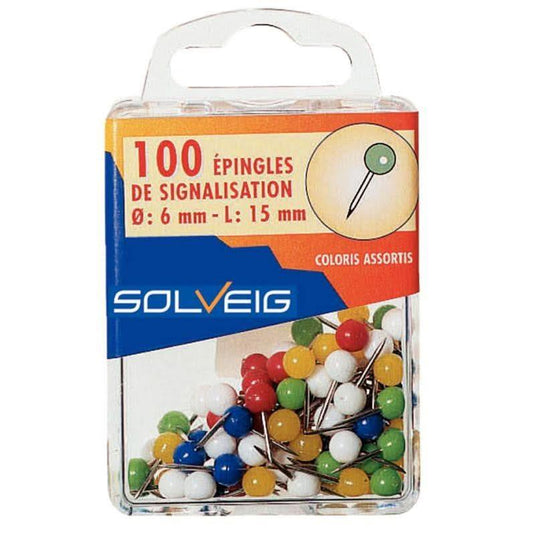 Boite de 100 épingles de signalisation tête ronde diamètre 5mm assortis - Ma Rentrée Facile