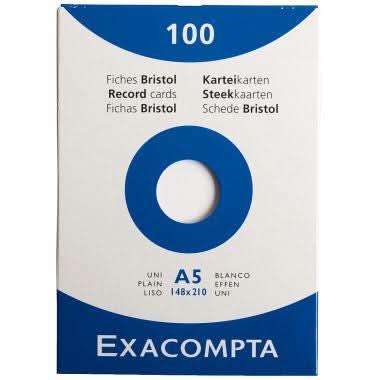 100 fiches bristol non perforées, 14,8 x 21 cm, uni blanc EXACOMPTA - Ma Rentrée Facile
