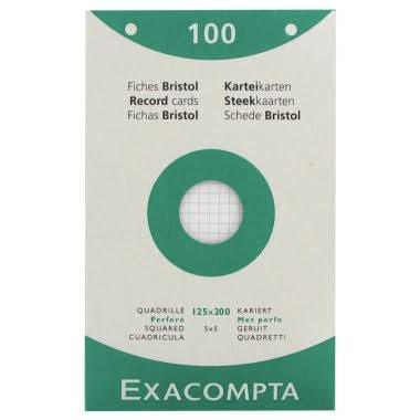 100 fiches bristol perforées 12,5 x 20 cm blanc quadrillé 5x5, EXACOMPTA - Ma Rentrée Facile