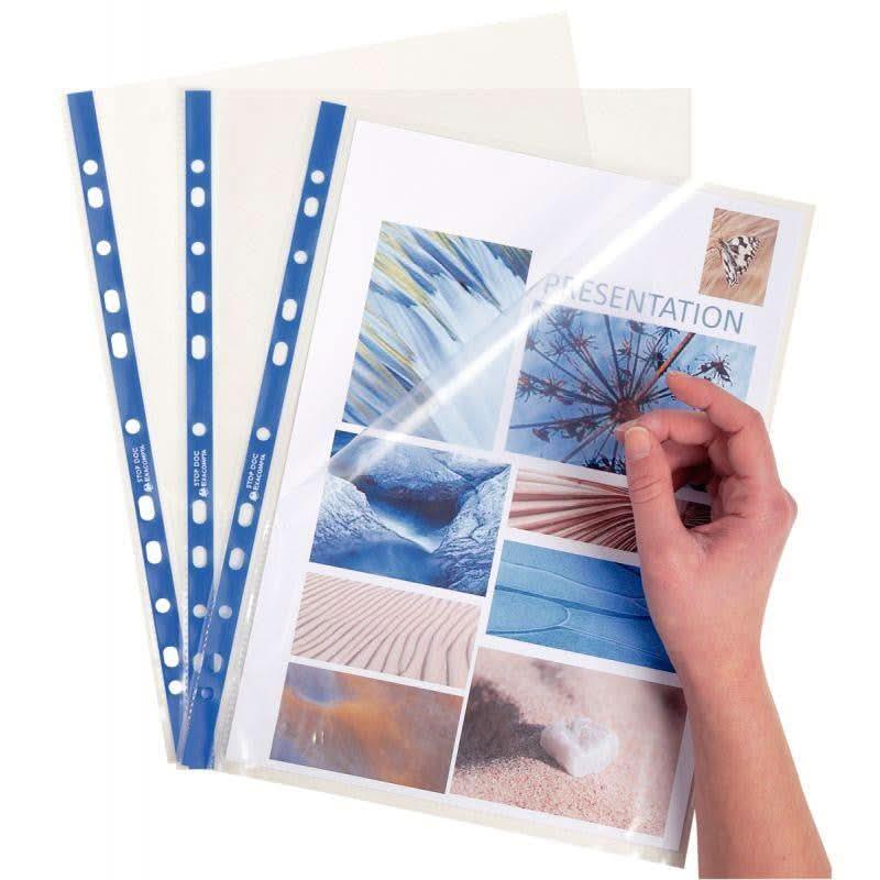 Boite de 100 pochettes perforées STOP DOC en polypropylène 6/100ème aspect lisse format A4 - Ma Rentrée Facile