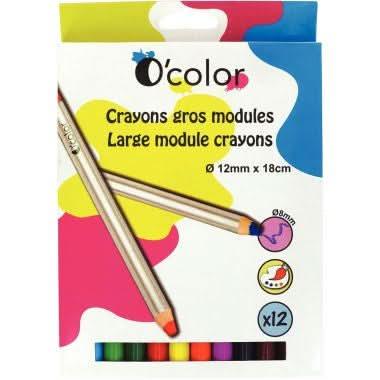 Boîte de 12 crayons de couleurs gros module 8mm - Ma Rentrée Facile
