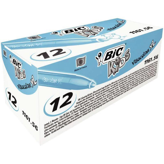 Boîte de 12 feutres pointe extra large Bic Kids Visacolor 1161 bleu clair - Ma Rentrée Facile