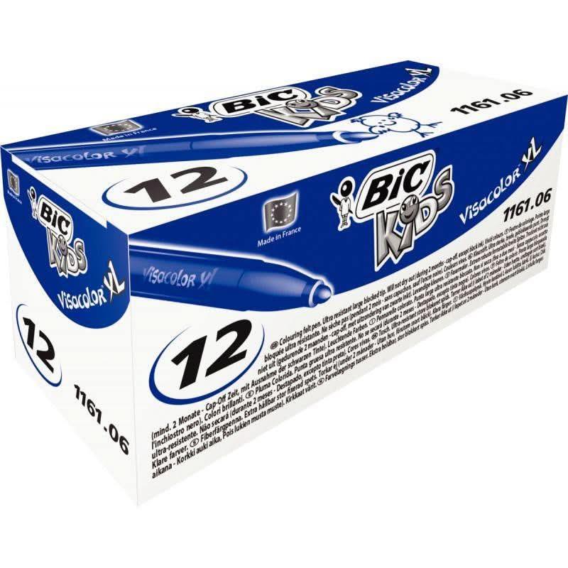 Boîte de 12 feutres pointe extra large Bic Kids Visacolor 1161 bleu - Ma Rentrée Facile