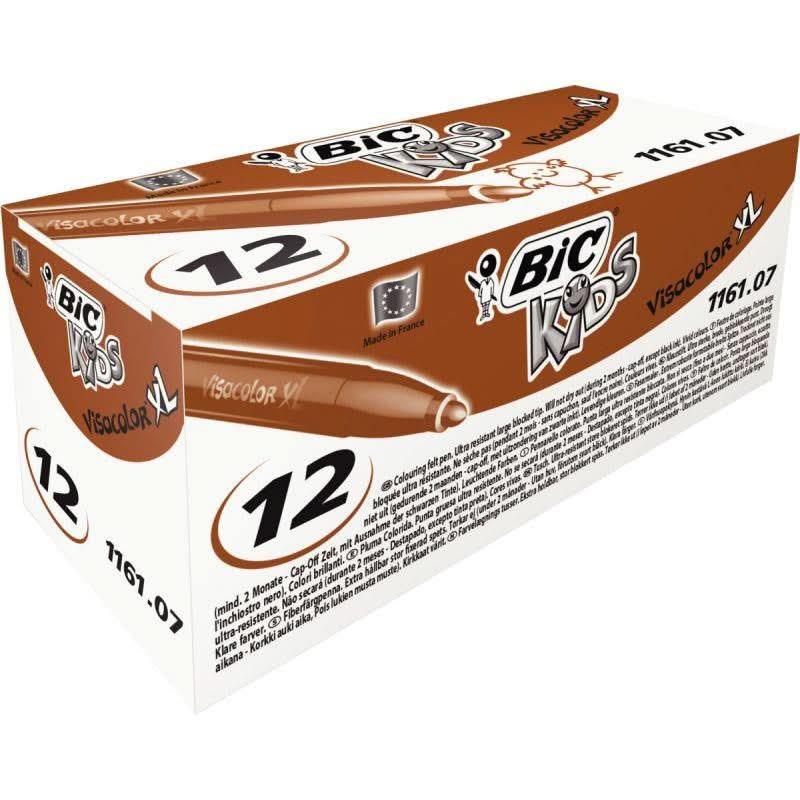 Boîte de 12 feutres pointe extra large Bic Kids Visacolor 1161 brun rouge - Ma Rentrée Facile