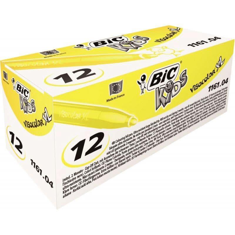 Boîte de 12 feutres pointe extra large Bic Kids Visacolor 1161 jaune - Ma Rentrée Facile