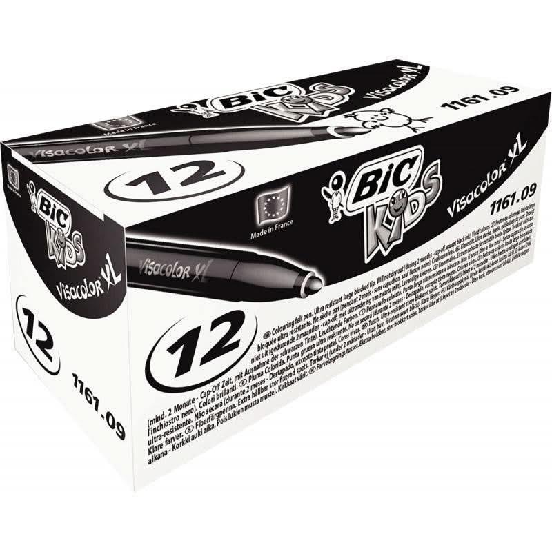 Boîte de 12 feutres pointe extra large Bic Kids Visacolor 1161 noir - Ma Rentrée Facile