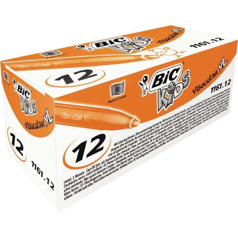 Boîte de 12 feutres pointe extra large Bic Kids Visacolor 1161 orange - Ma Rentrée Facile