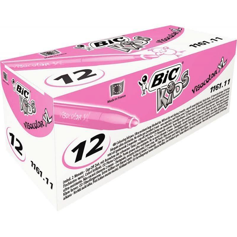 Boîte de 12 feutres pointe extra large Bic Kids Visacolor 1161 rose - Ma Rentrée Facile
