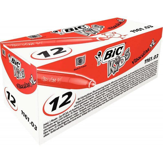 Boîte de 12 feutres pointe extra large Bic Kids Visacolor 1161 rouge - Ma Rentrée Facile