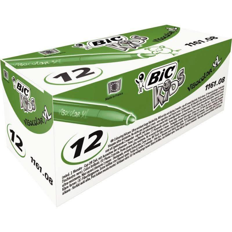 Boîte de 12 feutres pointe extra large Bic Kids Visacolor 1161 vert - Ma Rentrée Facile