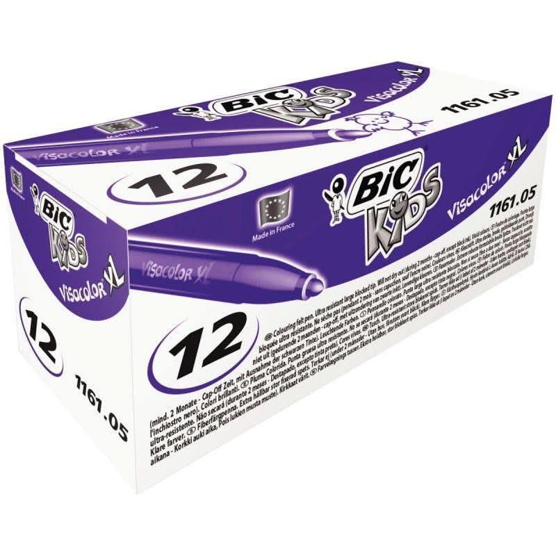 Boîte de 12 feutres pointe extra large Bic Kids Visacolor 1161 violet - Ma Rentrée Facile