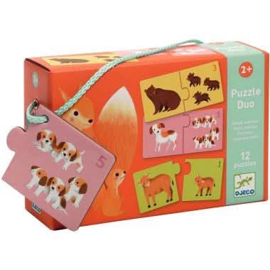 Boite de 12 puzzles duo, bébés animaux, DJECO - Ma Rentrée Facile