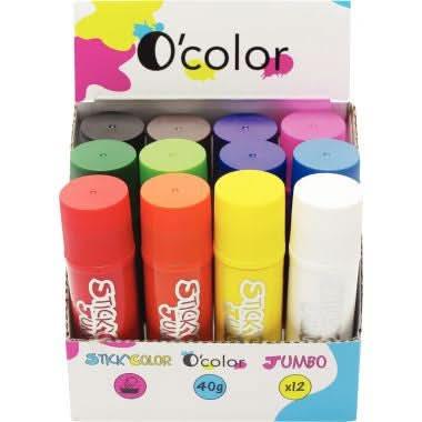 Boite de 12 x 40grammes sticks jumbo couleurs vives - Ma Rentrée Facile